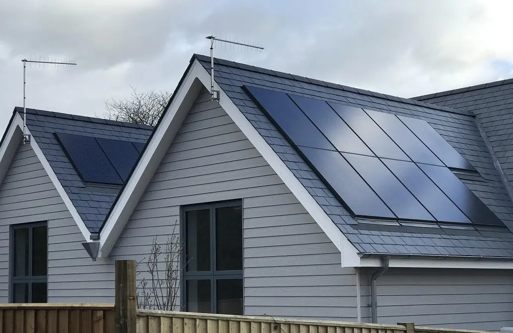 A house with solar panels on the roof.