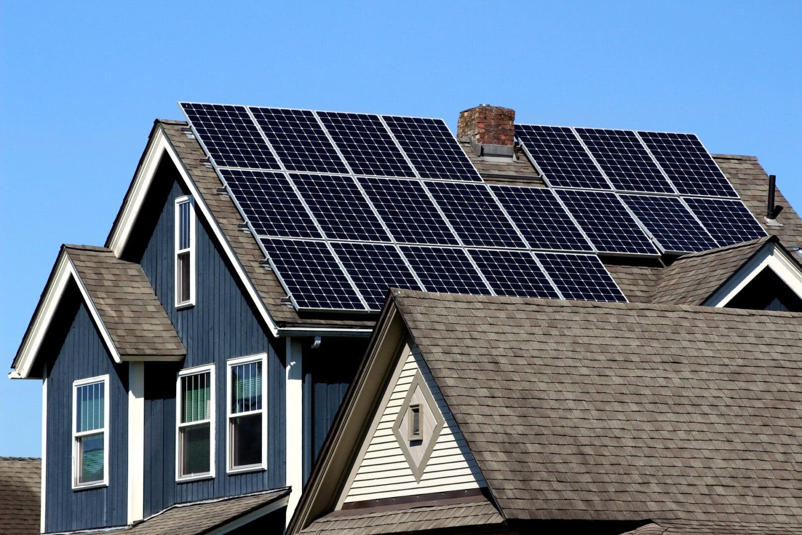 A house with solar panels on the roof.